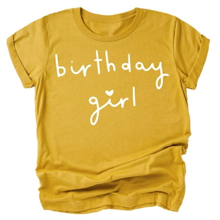

Olive Loves Apple Birthday Girl with Heart Basic Birthday T Shirts for Any Age Birthday White on Mustard Shirt 2T