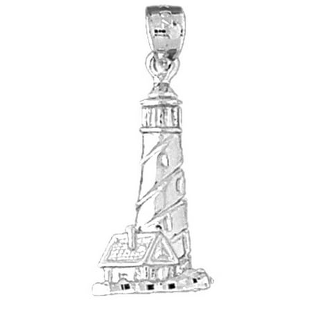 14K White Gold Lighthouse Pendant - 25 mm