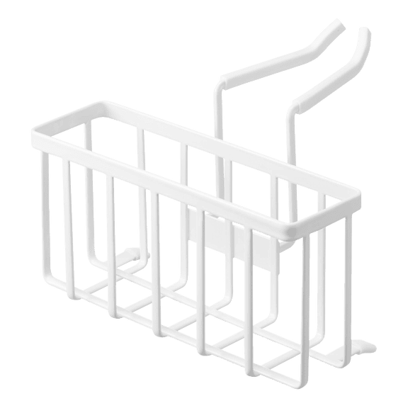 Yamazaki Home Faucet-Hanging Sponge Caddy, Steel - L 7.3 x W 8 x H 5.5 inches White