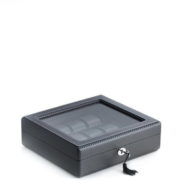 Black Leatherette Woven Design 15 Watch Case with Glass Top
