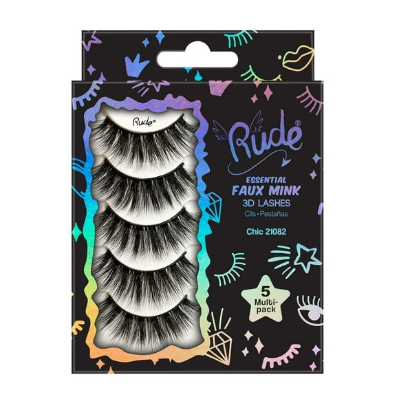 Paquete múltiple de 5 pestañas RUDE Essential Faux Mink 3D Chic