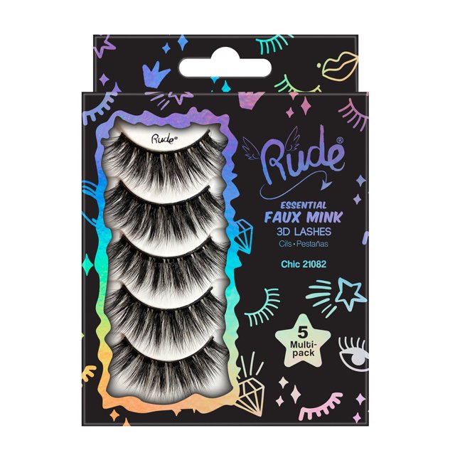 Paquete múltiple de 5 pestañas RUDE Essential Faux Mink 3D Chic