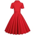 thumbnail image 3 of ICHUANYI Women's Vintage Tea Dress, Short Sleeve V Neck Party Dress Work Church Casual Dress, 3 of 3