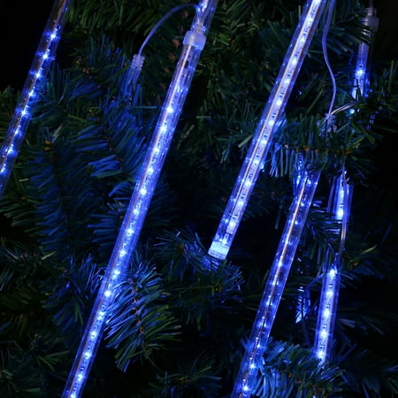 Finether 13.1 ft 8 Tube 144 LED Meteor Shower Rain Snowfall Plug-In String Lights for Holiday Christmas Halloween Party Indoor Outdoor Decoration Commercial Use, Blue Glow