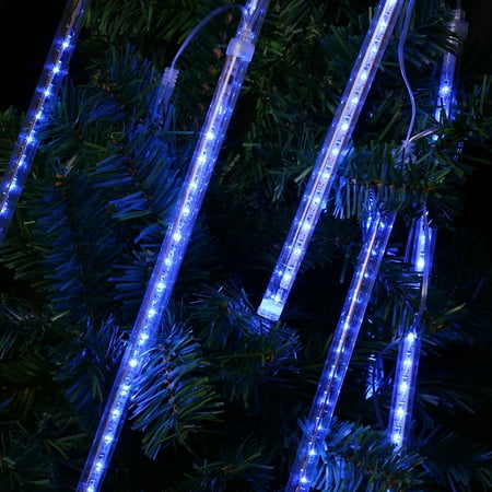 Blue Netted Christmas Lights Finether 13.1 ft 8 Tube 144 LED Meteor Shower Rain Snowfall Plug-In String Lights for Holiday Christmas Halloween Party Indoor Outdoor Decoration Commercial Use, Blue Glow ()