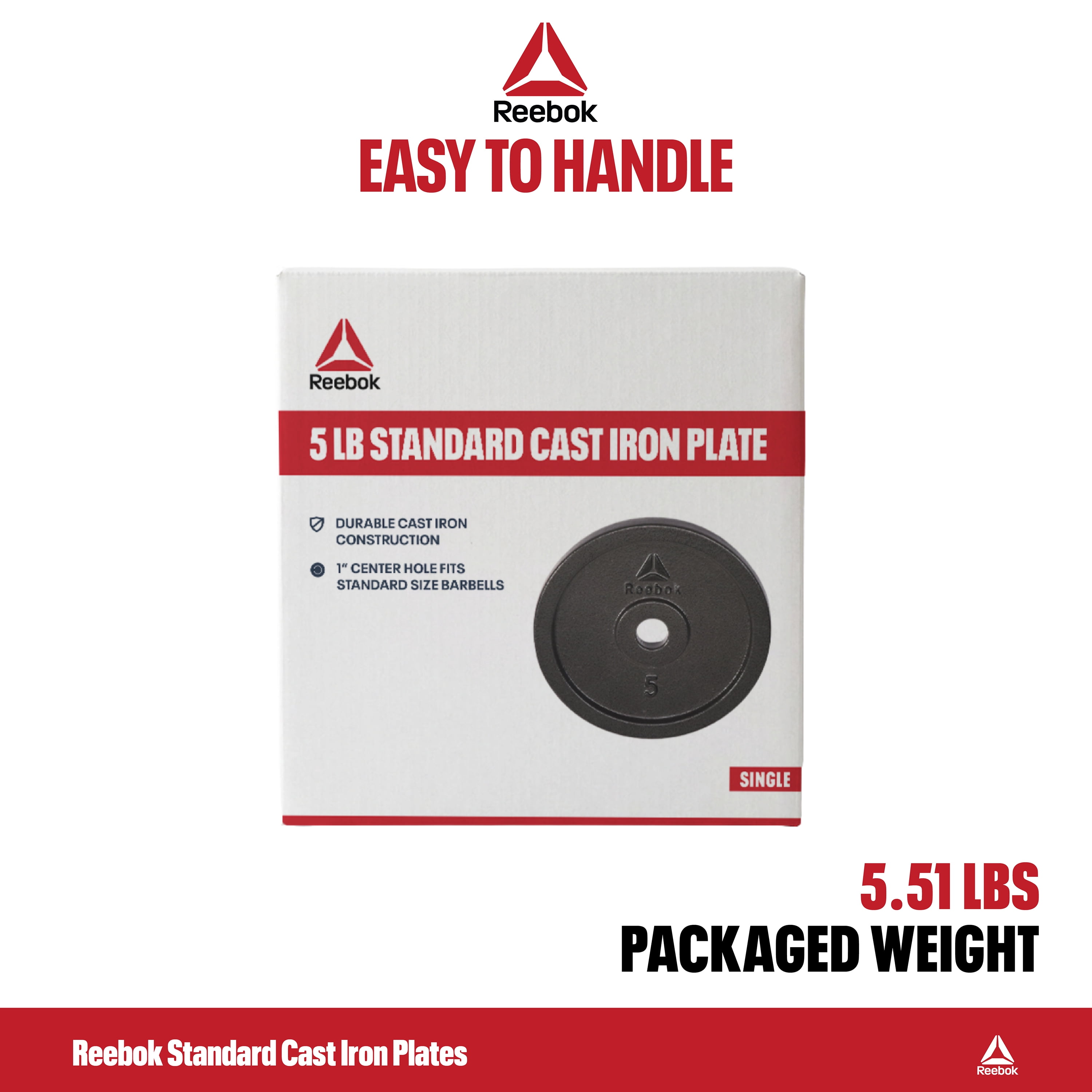 Reebok 5lb Standard Cast Iron Precision Weight Plate for Strength
