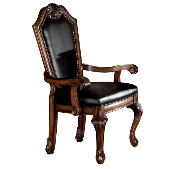 Newboti Furniture Black and Cherry Solid Back Arm Chairs with Nailhead Trim (Set of 2) 22415