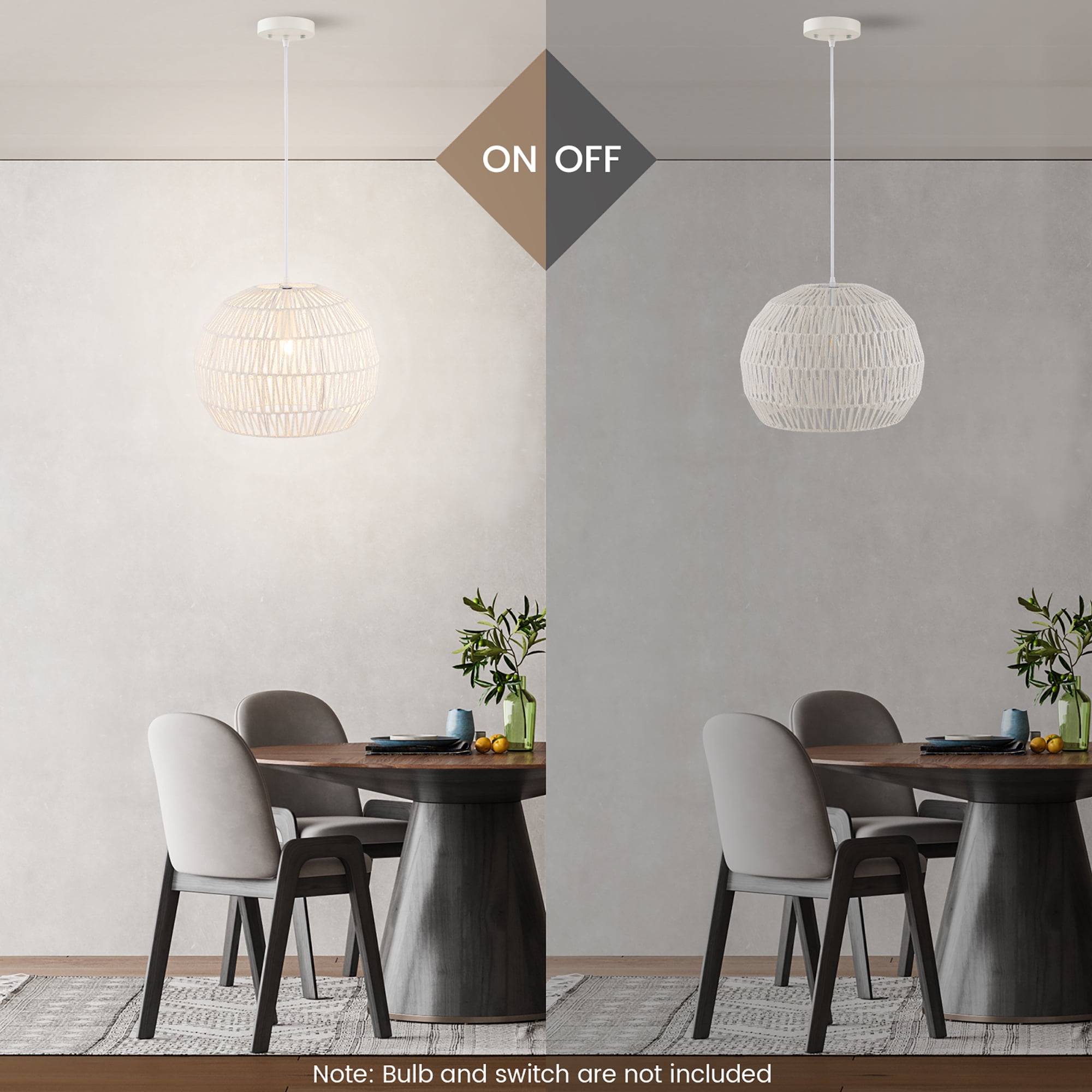 Costway 17.5'' Round Paper Pendant Ceiling Light Fixture with Adjustable Hanging Rope