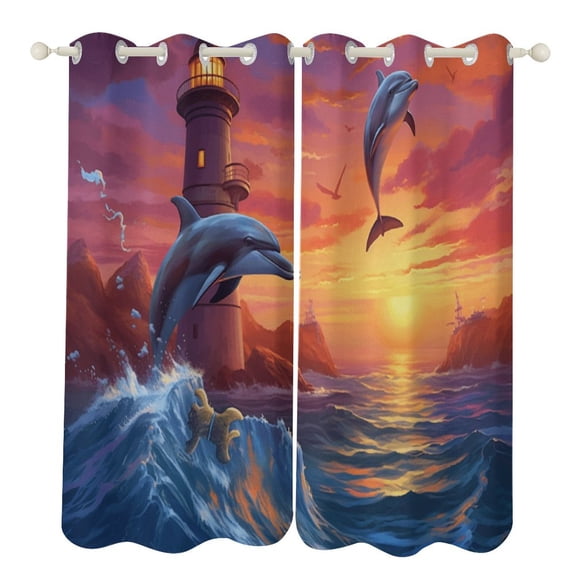 Marine World Dolphin Blackout Window Curtains for Bedroom Living Room Kicthen High Shading 2 Panels
