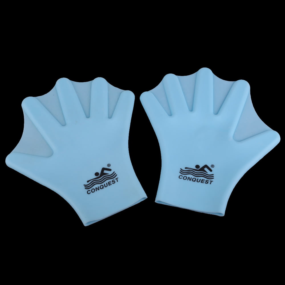 Swimming Webbed Gloves Adult Frog Finger Fin Paddle Hand Wear Silicon Blue 