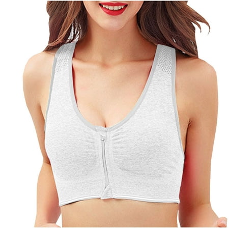 Women s Front Zip Yoga Bra Sleep Bras Plus Size Comfort Soft Push Up Support Lingerie Wirefree Sports Bra Workout White