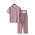 thumbnail image 1 of Puntoco Conjunto de dos piezas de lino y algodón de verano para mujer, conjunto de pantalones y tops estampados con cuello redondo y manga corta Puntoco Puntoco-3102, 1 of 3