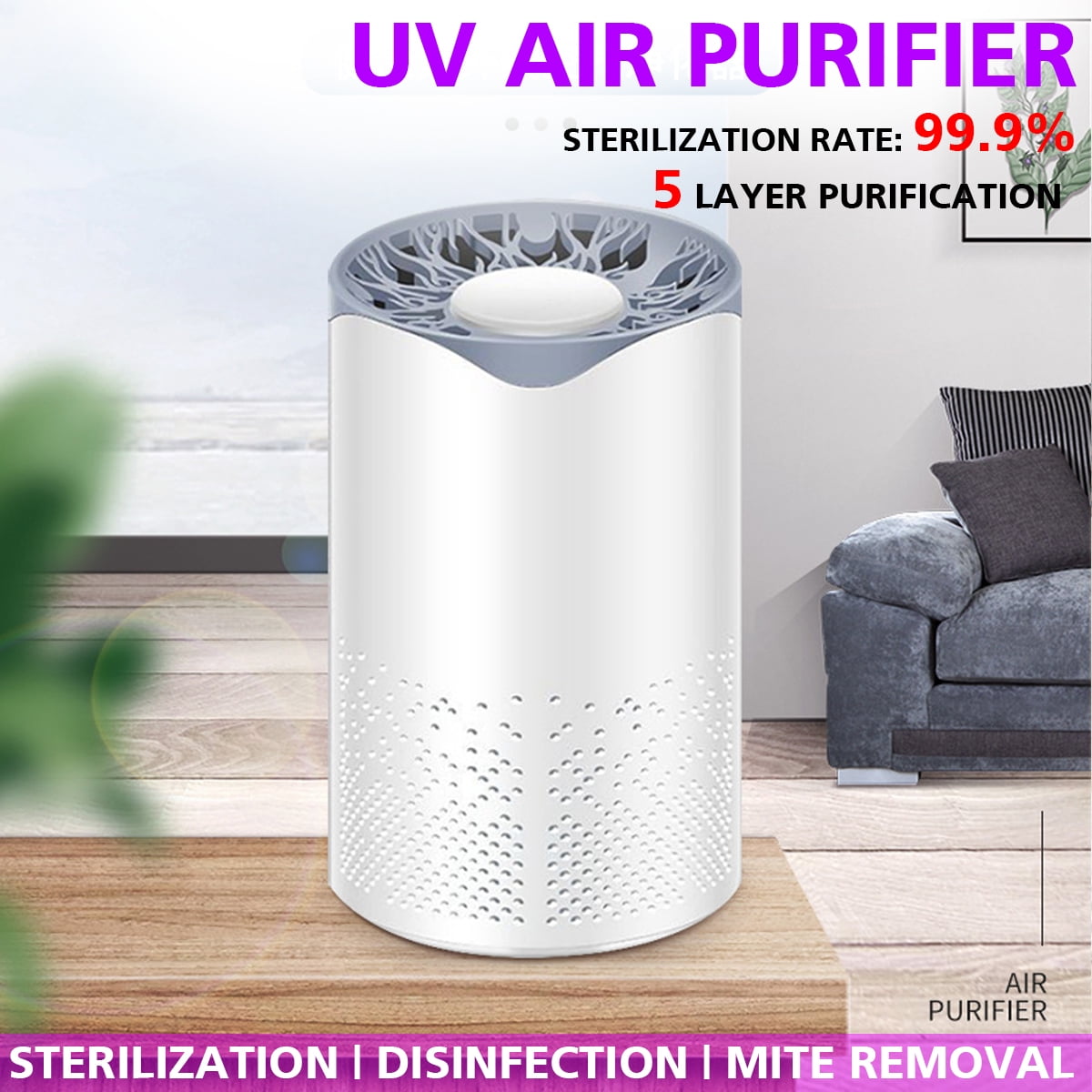 UV Air Purifier Air Cleaner Fresh Sterilization 5layer Filter Odor