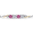 thumbnail image 3 of Gem Stone King 925 Silver and 10K Yellow Gold Pink Moissanite and White Lab Grown Diamond Bracelet for Women | 2.02 Cttw | Gemstone | Round 5MM | Fully Adjustable 9 inch, 3 of 5