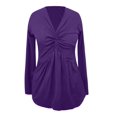 thumbnail image 5 of Fiaer.Deep V Neck Long Sleeve Tshrits for Women.Womens Plus Size Casual Trendy Going out Tops.Women's Ruffle Hem Front Knot Classic T Shirts Purple L, 5 of 5
