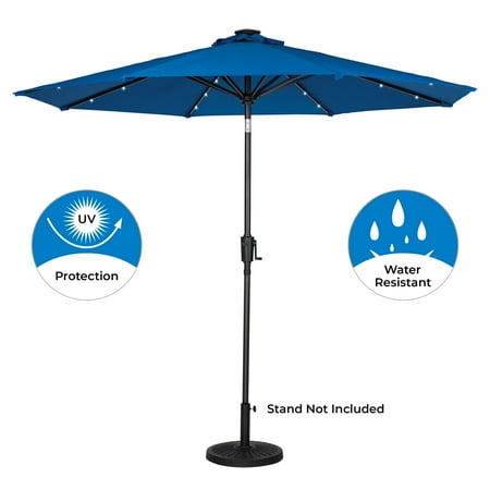 Sun Ray - 9' Round 8Rib Solar Lighted Umbrella - Taupe