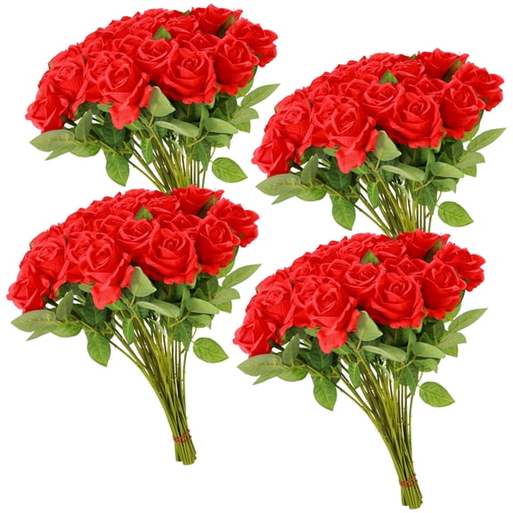 Armscye 36 Pcs Silk Rose Bouquet Bridal Artificial Flowers,Valentine's Day Fake Rose Long Stem Realistic Artificial Flowers Bulk for Wedding Bouquet Ball Arrangement Centerpiece Party Decor