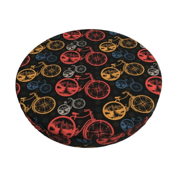 Disketp Compass And Mountains In Bicycle Wheels1 Funda Redonda para Taburete, Funda de Cojín para Silla de Bar Suave y Elástica-12 inch