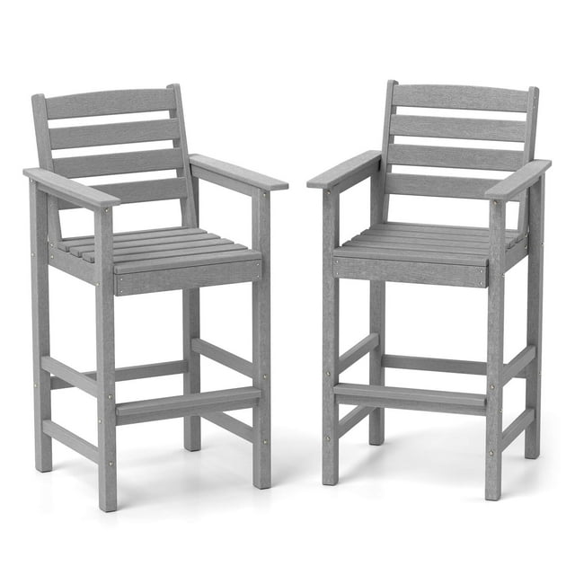 Costway Patio Adirondack Bar Chairs Set of 2 with Wide Armrests & Footrest Backrest Gray