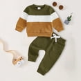 thumbnail image 2 of Xudanell Baby Boy Outfit 12 Month Boy Clothes Fall Color Blocking Outfits 2 Piece Pullover Drawstring Joggers Sets, 2 of 4