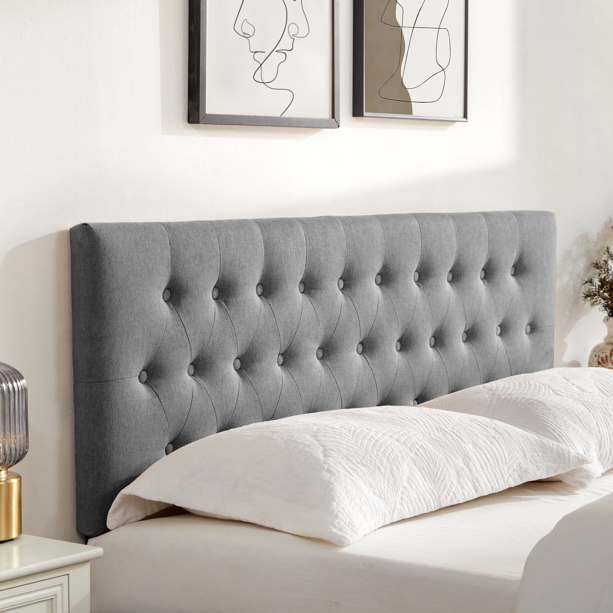 Weture Upholstered Polyester Queen Headboard, Adjustable Height, Gray