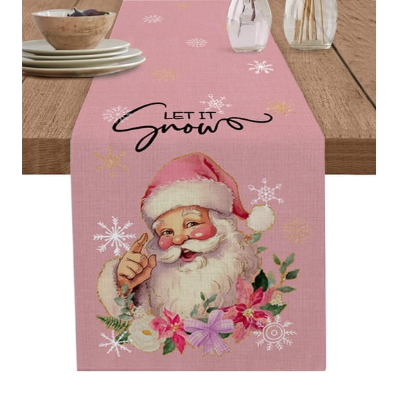 Hokiten Table Runners 72 Inches Long Dress Scarves, Pink Christmas Farmhouse Kitchen/Dining Table Runner, Coffee Tablerunners, Santa Winter Snowflake Botanical Rustic 13x72 Inch