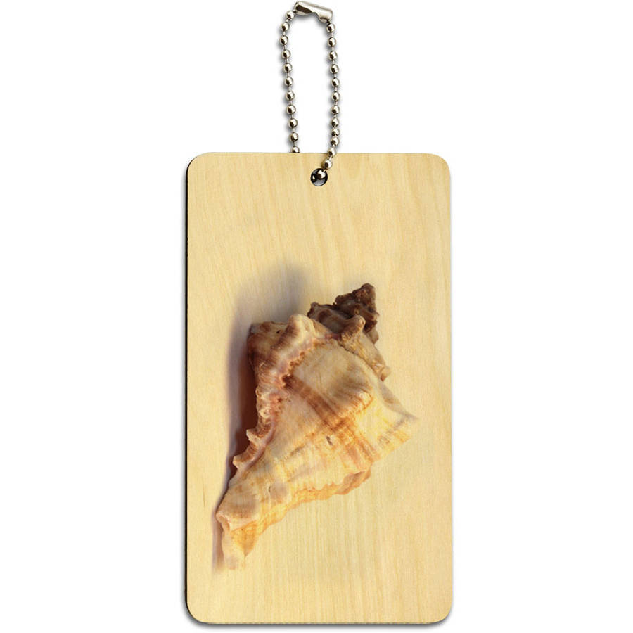 Conch Seashell Tropical Shell Wood ID Tag Luggage Card for Suitcase or