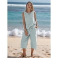 thumbnail image 6 of Women'S Summer 2 Piece Outfits Striped Sleeveless Top and Cropped Wide Leg Pants Sets Pockets Green XL, 6 of 8