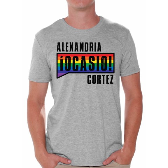 Awkward Styles Alexandria Ocasio-Cortez Men's Shirts AOC Rainbow T Shirts for Him LGBTQ Tshirt Patriotic Shirts Made in USA AOC Tshirt American Style Ocasio Shirt for Husband Ocasio-Cortez Outfit