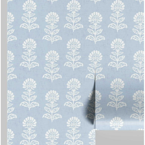 S4Sassy Peel & Stick Vinyl Wallpaper, Ethnic Bloom Print Wall Paper Contact Paper Waterproof - Blue, 25"x360", Removable Asian Style Covering for in Bedrooms & Living Areas, Renter Spaces, Cabinets