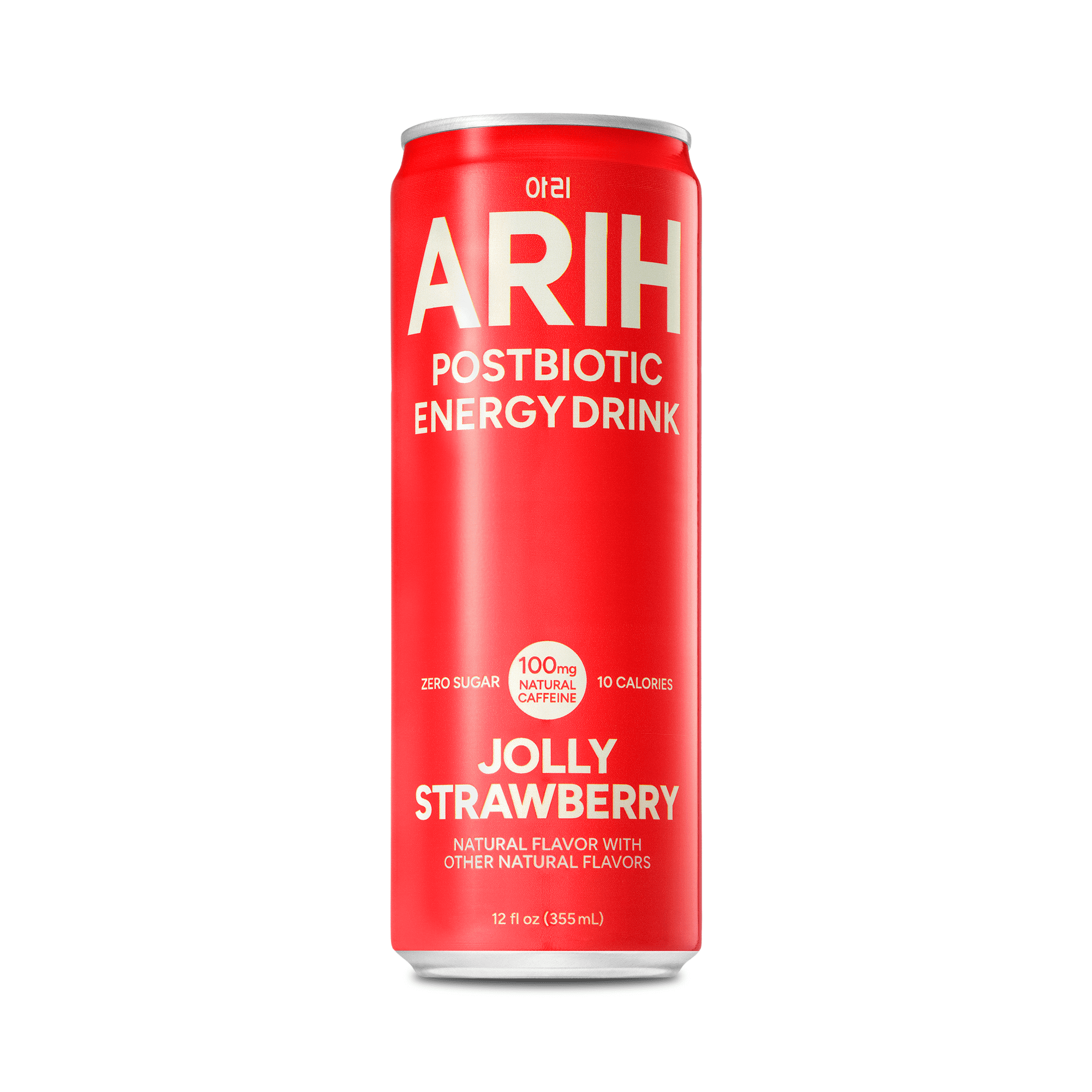 ARIH Postbiotic Energy Drink, Zero Sugar, 100mg Natural Caffeine, Jolly Strawberry, 12 fl oz