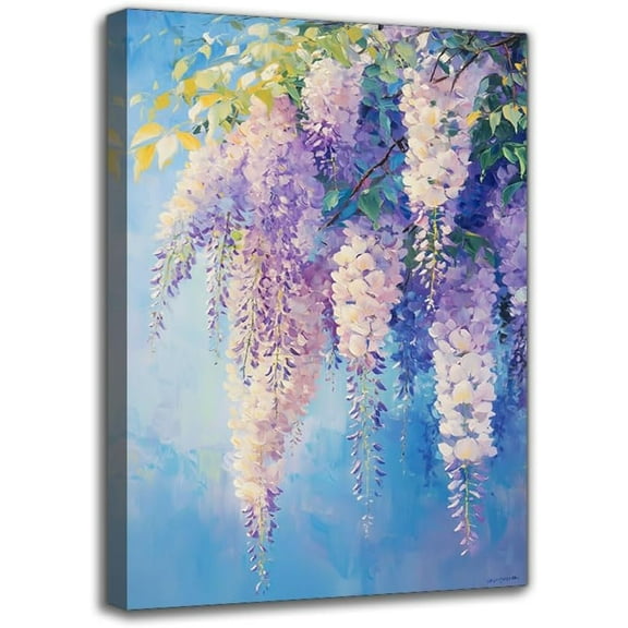Wisteria Canvas Wall Art Prints - Modern Aesthetics Framed Landscape Pictures For Living Room Purple Floral Wall Decor For Bedroom Bathroom Hallway Artwork for Nature Lover