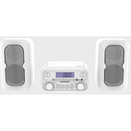 Magnavox Bluetooth 3-in-1 CD Shelf System with FM Stereo, Compact CD Player with Bluetooth Streaming, Aux Input, LCD Display, White