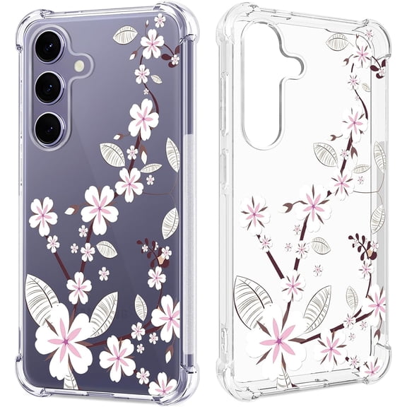 Floral Clear Case for Galaxy S24 for Women/Girls,Pretty Phone Cover for Samsung S24,Flower Design Slim Soft Transparent Drop Proof TPU Protective Silicone Bumper Shell,FL-T