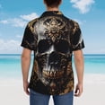thumbnail image 4 of Vsdgher Gold Pattern Black Skull Print Men's Hawaiian Shirts Button Down Tropical Holiday Beach Shirts Vacation Clothes,Large, 4 of 7