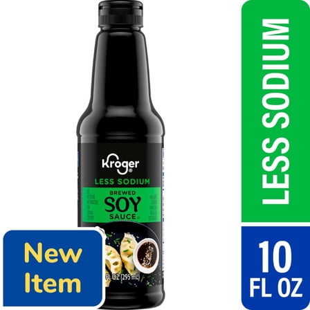 KR Less Sodium Soy Sauce, 45% Less Sodium, Brewed, 10 Fl Oz