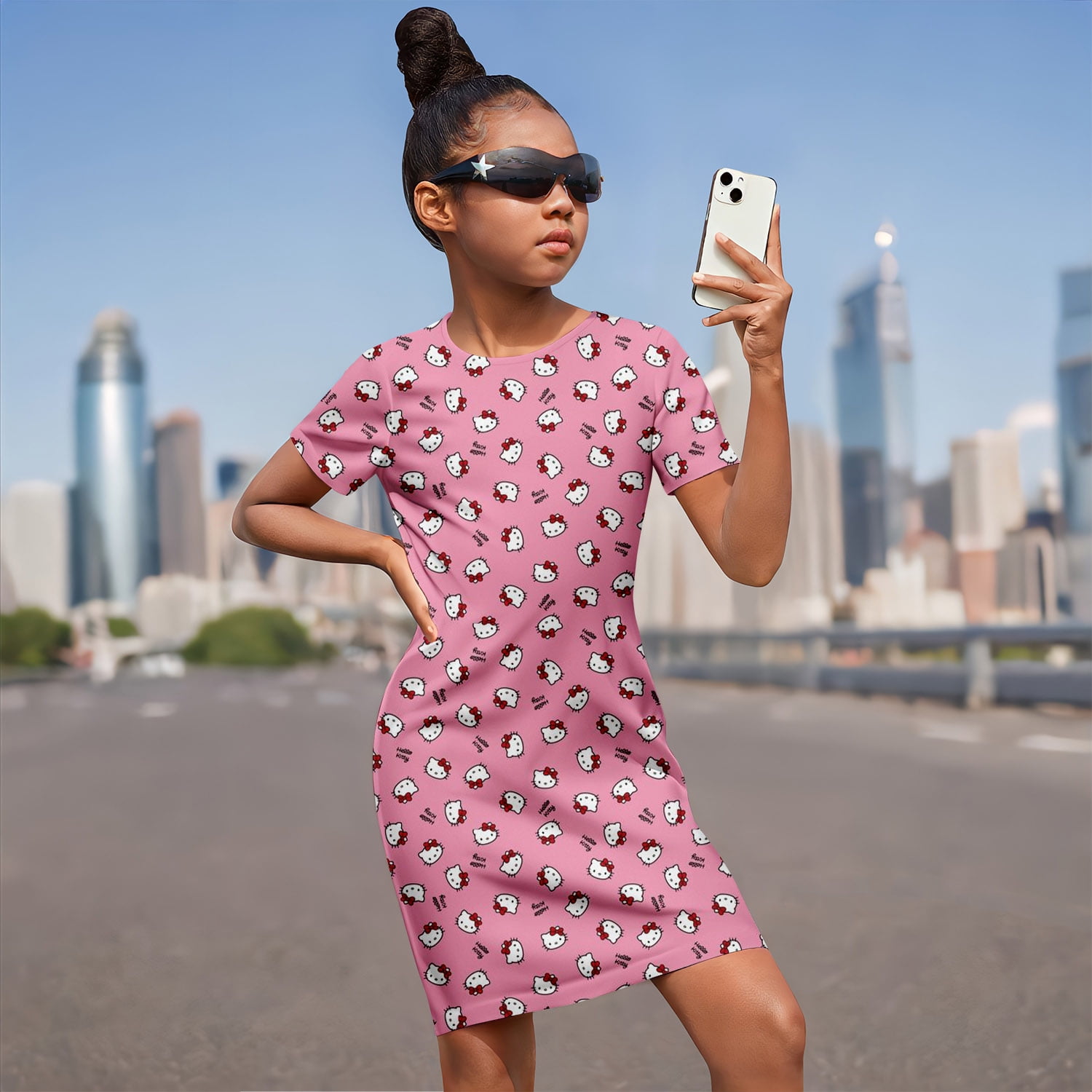 Vetements d Ete Bebe Nouvelle Fille Enveloppe Jupe Hanche Hello Kitty Robe 3D Imprime Modele Fille a Manches Courtes Robe Sw pour Enfants Walmart