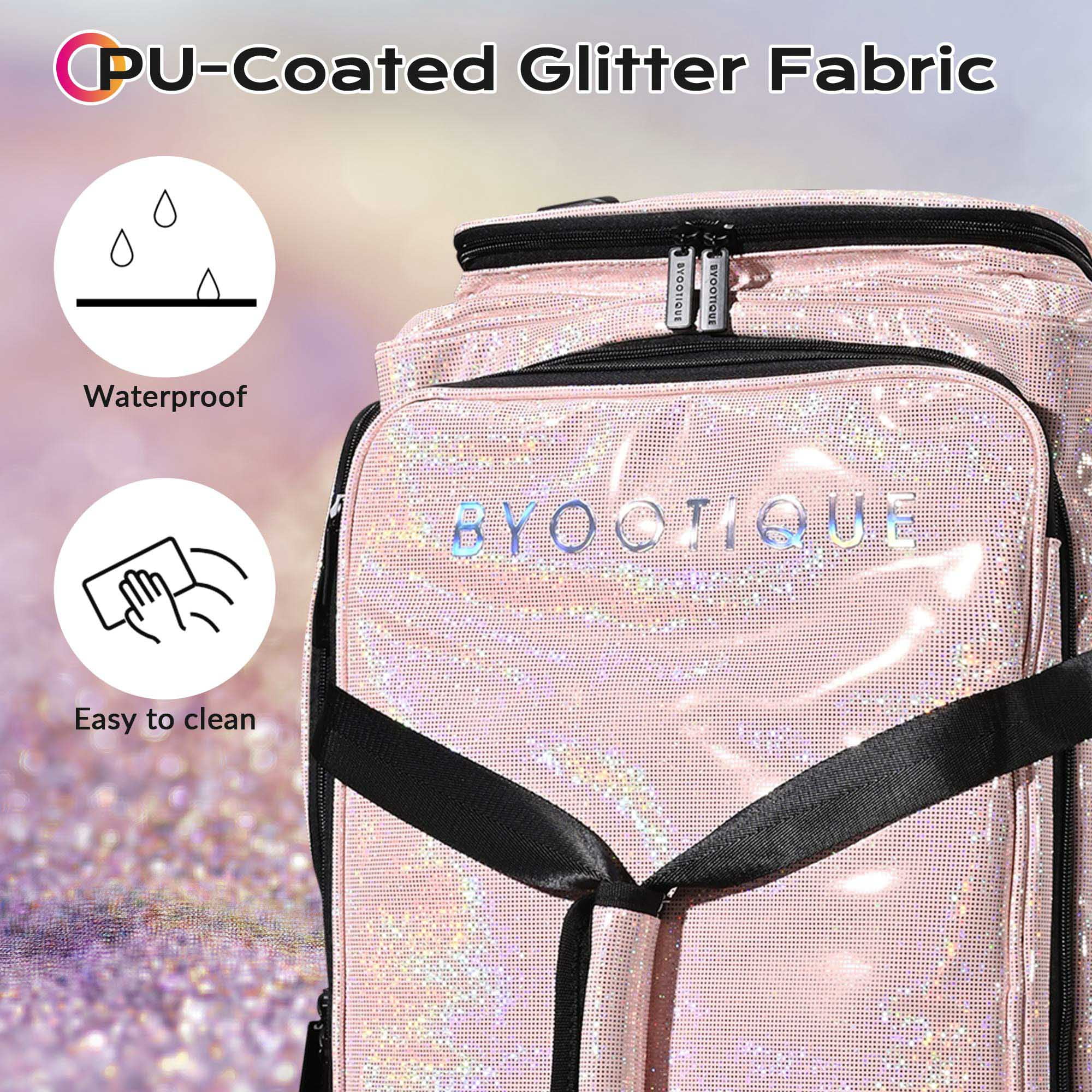 Byootique Rolling Dance Bag with Garment Rack Dream Duffel Bag Recital Bag Travel Duffle Organizer for Dance Competition Performances FA Rose