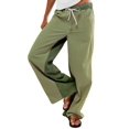thumbnail image 3 of Pantalon à Rayures Taille Basse pour Femmes, à Enfiler, à Cordon, Boho, Jambe Grand, Vert G, 3 of 9