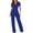 Blue jumpsuits for women, variant on Summer Saving Wycnly Womens Jumpsuits Casual Empire Waist Loose Straight Leg Maxi Jumpsuits with Belt Trendy Solid V-Neck Short Sleeve Long Rompers for Women