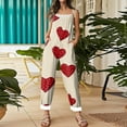 thumbnail image 5 of Fgvctg Valentine's Day Womens Overalls Wide Leg Pant Date Night Spaghetti Straps Holiday Love Heart Print Jumpsuits Sleeveless Bib Overalls Sprimg Rompers Clothing With Pockets Beige 2XL, 5 of 5