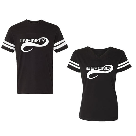 To Infinity And Beyond Unisex Couple Matching Cotton Jersey style T-Shirt Contrasting stripes on sleeves (Men Black / Women Black) (Men S / Women S)