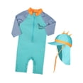 thumbnail image 2 of Traje de baño para niños de manga larga con cremallera, divertido traje de baño de tiburón con protección solar Azul, 2 of 9