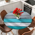 thumbnail image 2 of Blue Grey Stripes Round Fitted Table Cover Vintage Coastal Style Wood Texture Waterproof Table Cloth with Elastic Edge Wipeable Tablecloth for Picnic Camping Party Fits 45"-54" Diameter, 2 of 8