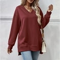 thumbnail image 3 of Sweatshirt for Women Long Sleeve V Neck TopsPullover Casual Sweatshirts Solid Fall Fashion Sweaters Loose Trendy Winter Clothes Cute Tops Comfy Fall Outfits 2025, 3 of 5