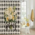 thumbnail image 4 of Fabric Shower Curtain, Hello Spring White Rose Black Plaid Bathroom Curtain with 12 Hooks Waterproof No Bad Odor Machine Washable Bath Curtains for Bathroom, Spa Room, Background Cloth, 60"x72", 4 of 6