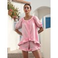 thumbnail image 4 of LMLYSoH Women Plaid Set, Short Sleeve Ruffled Shirt with Elastic Waist Shorts Summer Outfit, 4 of 6