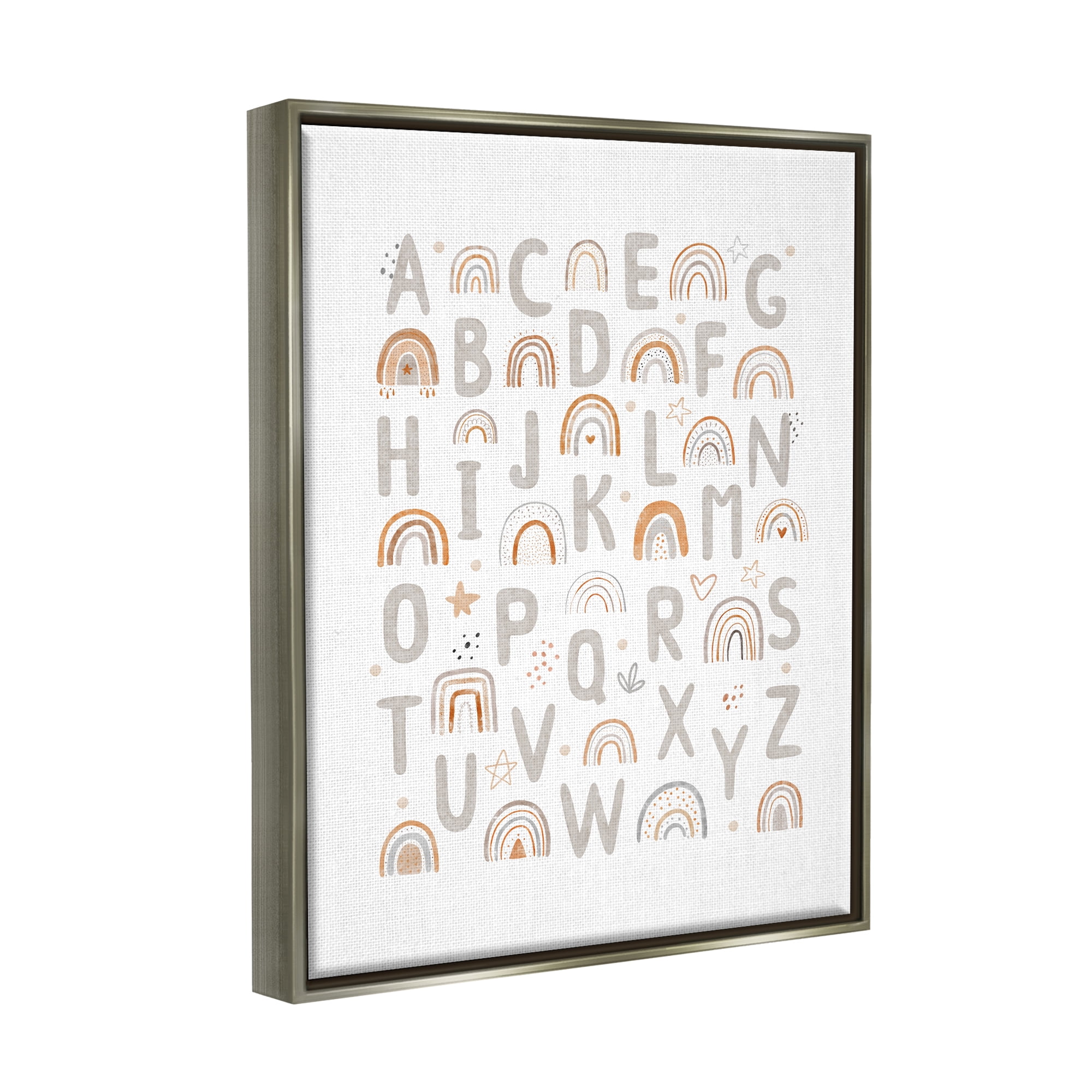 Stupell Industries Pastel Rainbow Alphabet Abstract Painting Gray Floater Framed Art Print Wall Art, 17 x 21