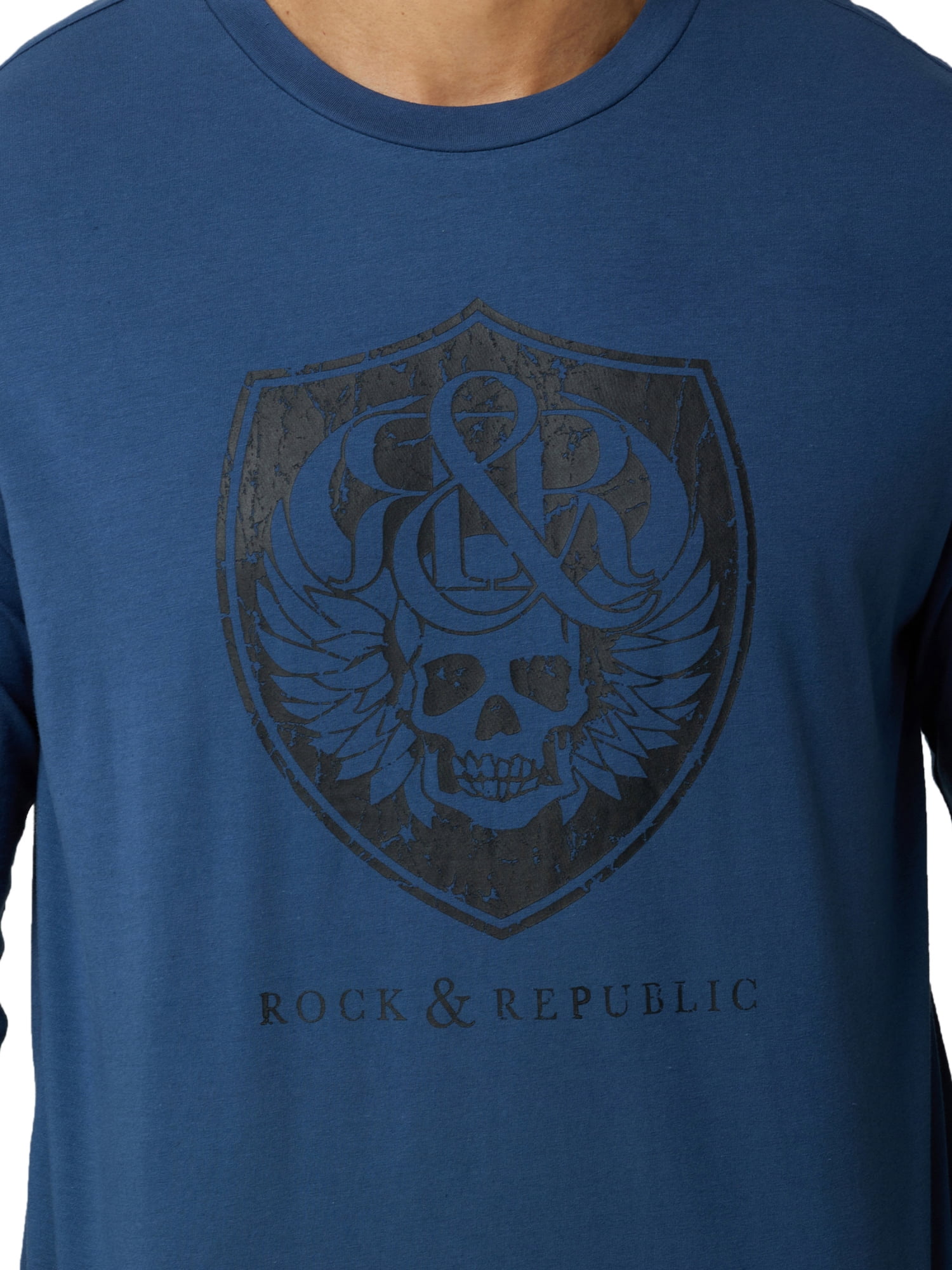 Rock & Republic Men's Long Sleeve Crew Neck Skull Tee