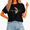 Black-1, variant on Women's Minimalist Vintage Half Moon Two Tone Quote Copy Moon Joy Graphic Cropped Short Sleeve T-shirt Regular Loose Fit Casual Top For Moon Art Fans